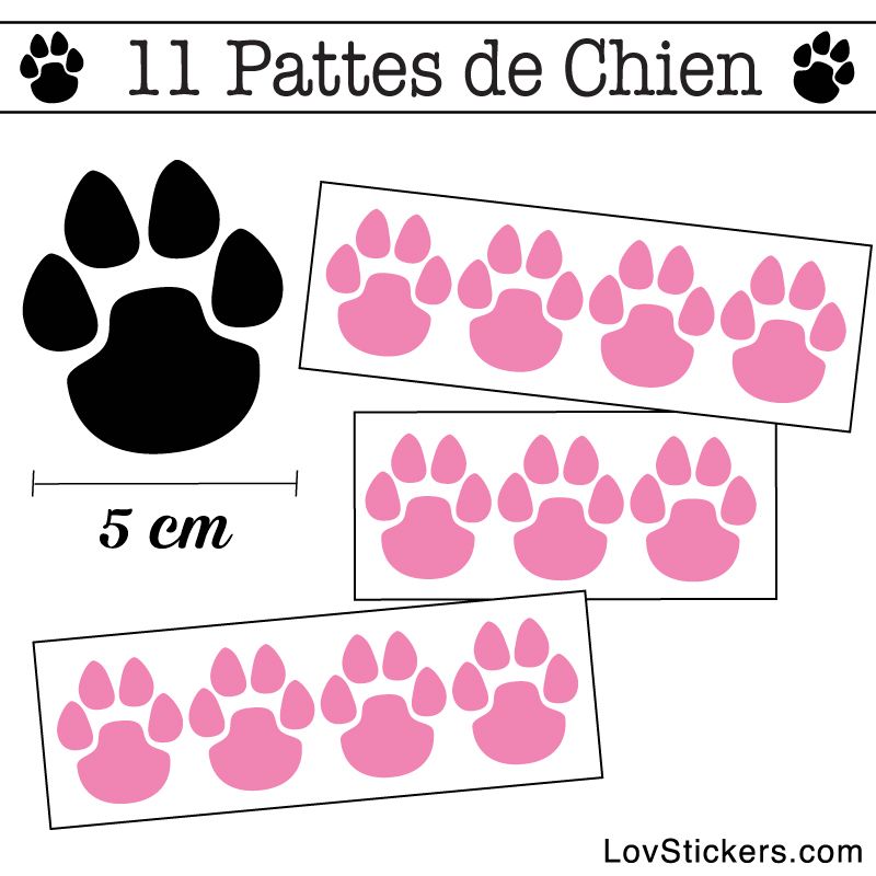 Stickers Pattes de Chien 50mm en lot de 11 rose clair