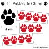 Stickers Pattes de Chien 50mm en lot de 11 rouge