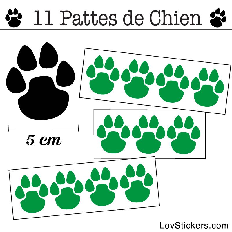Stickers Pattes de Chien 50mm en lot de 11 vert clair
