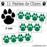 Stickers Pattes de Chien 50mm en lot de 11 vert