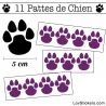 Stickers Pattes de Chien 50mm en lot de 11 violet