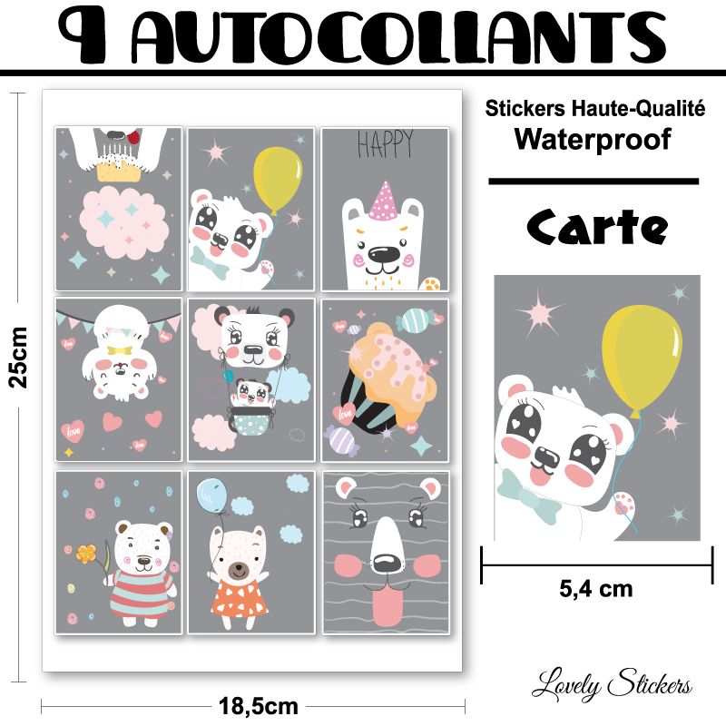 9 cartes autocollantes sur Fond Gris 9 cartes autocollantes sur Fond Gris
