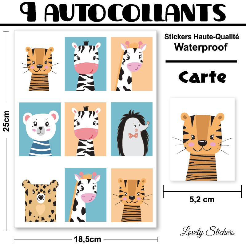 9 cartes autocollantes série Animaux 9 cartes autocollantes série Animaux