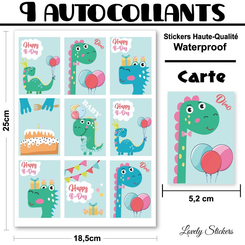 9 cartes autocollantes série Dinosaures 9 cartes autocollantes série Dinosaures