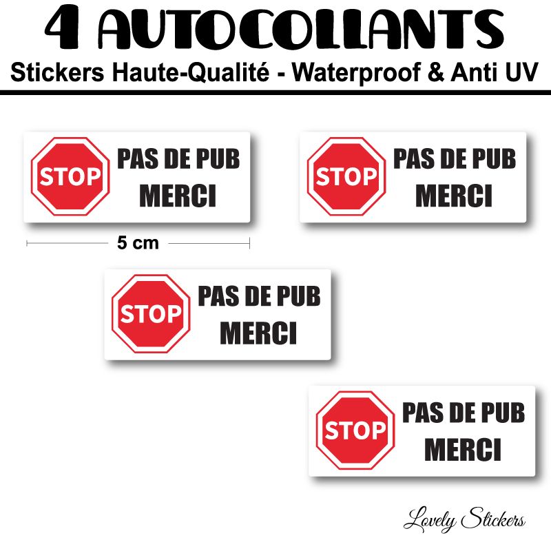 Set 4 x autocollants petits stickers boite aux lettres pas de pub stop 2x4 cm 