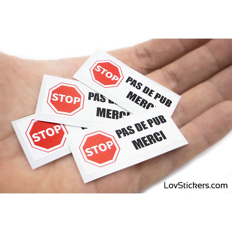 Set 4 x autocollants petits stickers boite aux lettres pas de pub stop 2x4 cm 