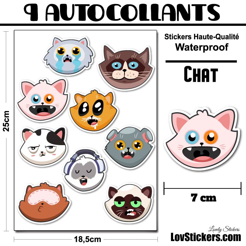 9 stickers têtes de chats 9 stickers têtes de chats