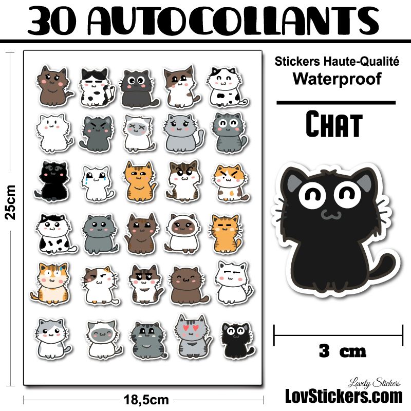 30 mini stickers de Chats 30 mini stickers de Chats