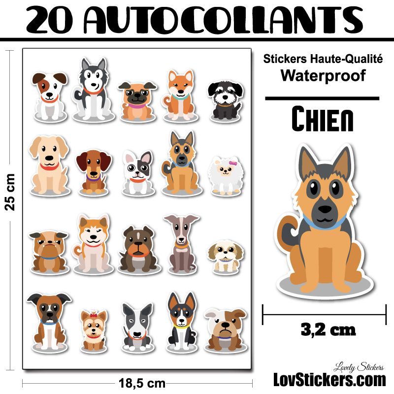 PLANCHE A4 PEPETTE CHIEN 14 STICKER AUTOCOLLANT PETITS CHIENS 26,5 X 17 CMS 