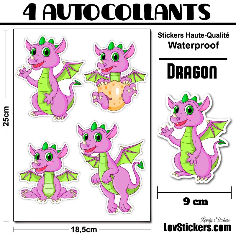 4 Autocollants Dragons 4 Autocollants Dragons