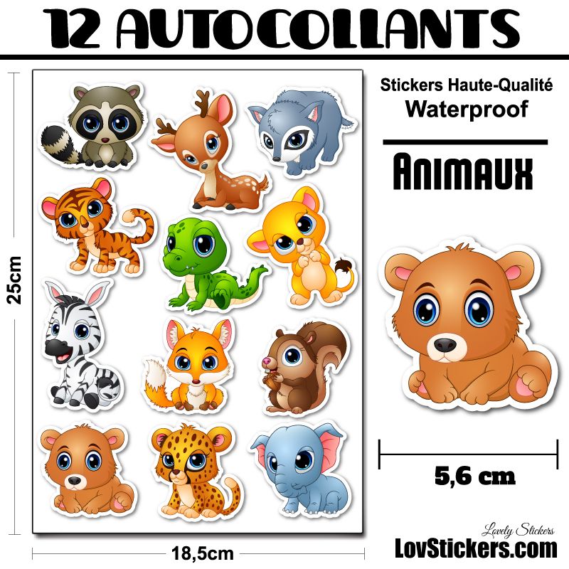 12 Autocollants d'animaux Cute Série 1 12 Autocollants d'animaux Cute Série 1