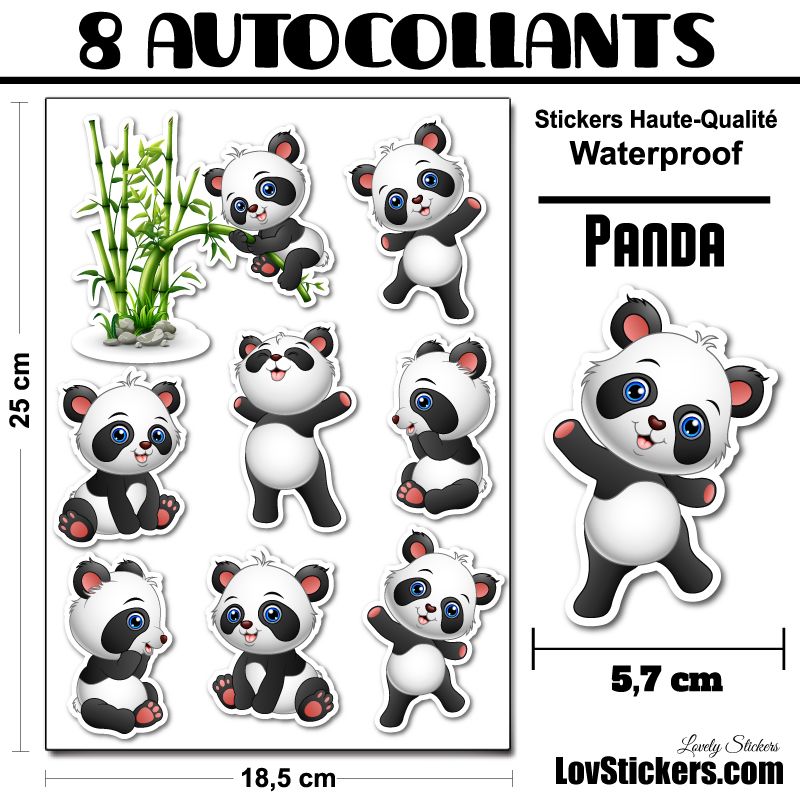 8 autocollants de Panda 8 autocollants de Panda