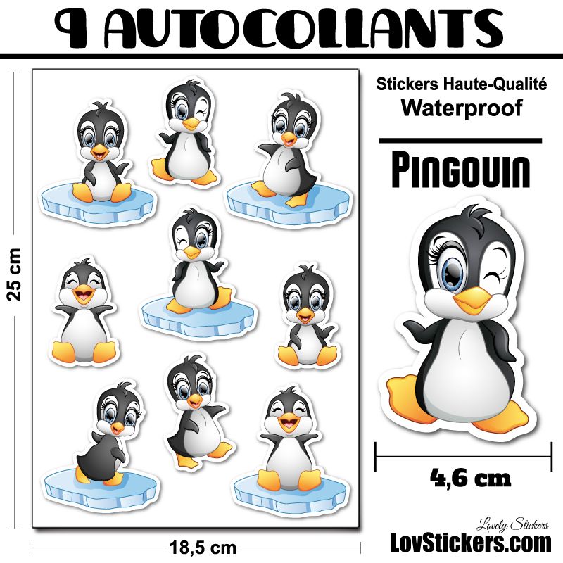 9 autocollants de Pingouin 9 autocollants de Pingouin