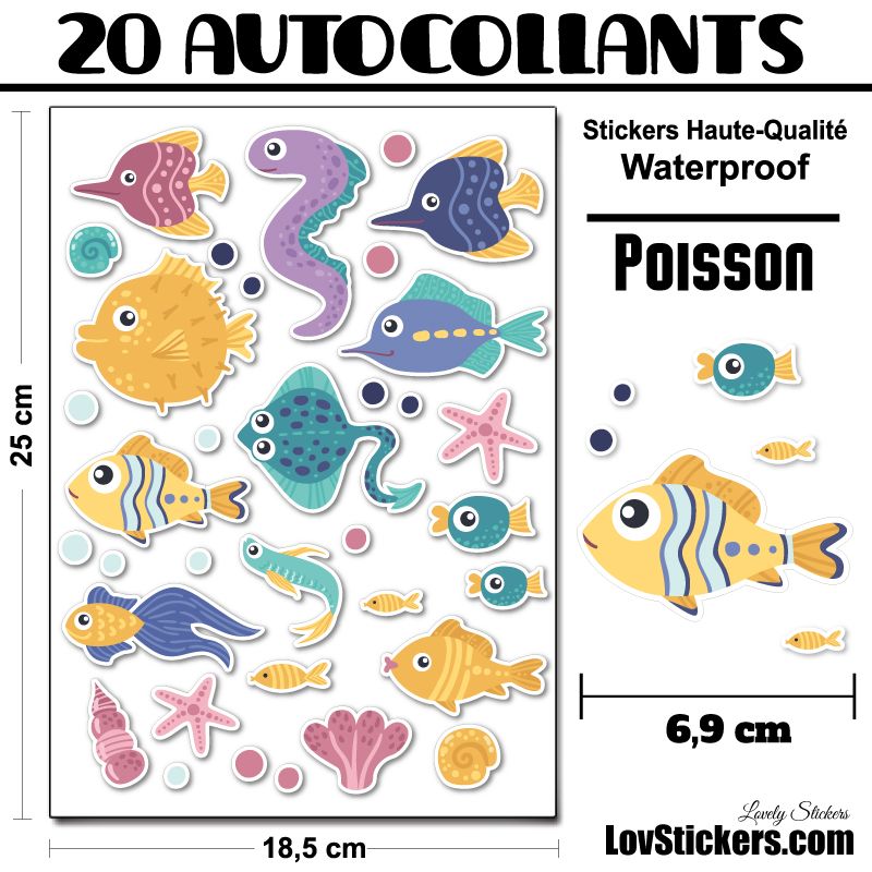 20 Autocollants de poissons 20 Autocollants de poissons
