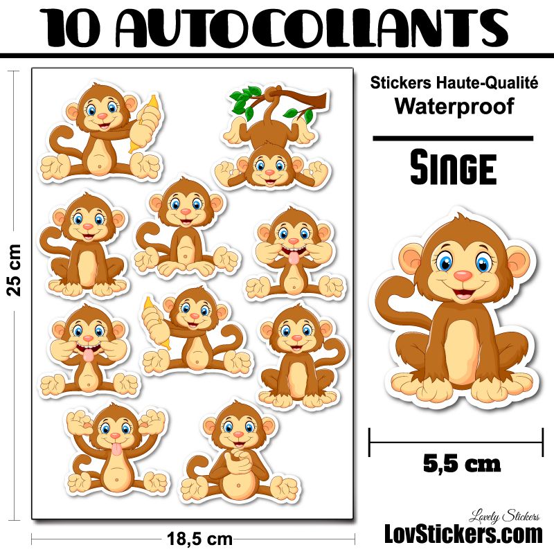 10 Autocollants de Singes 10 Autocollants de Singes