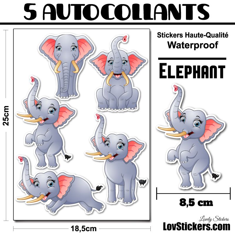 5 Autocollants d'Elephants 5 Autocollants d'Elephants