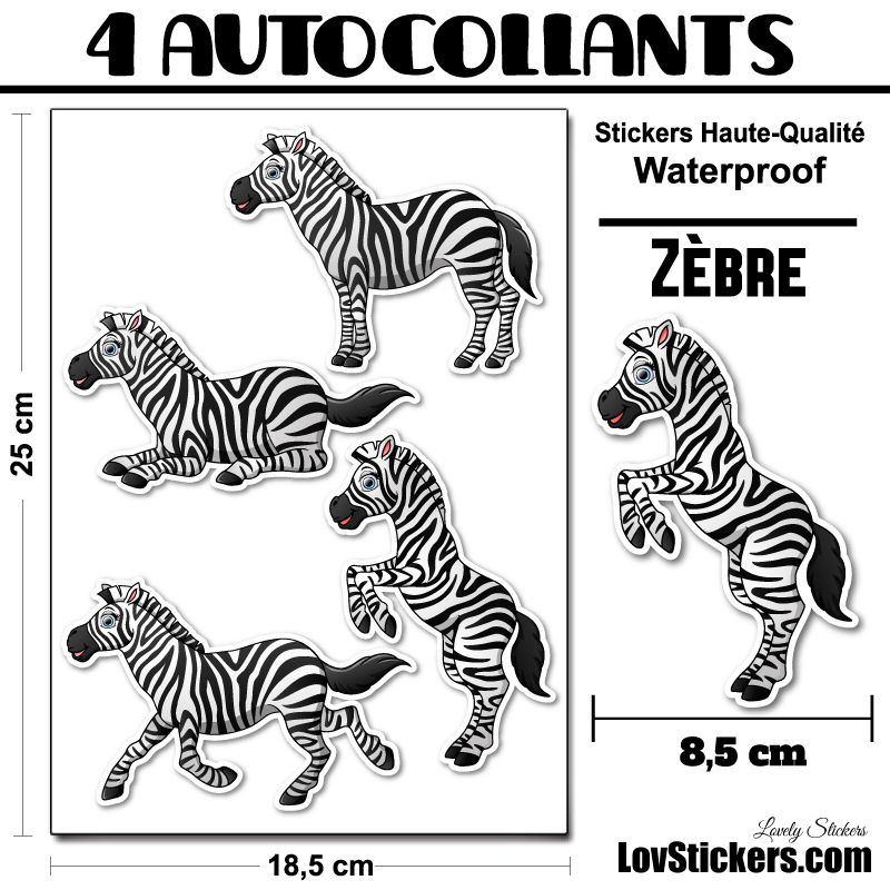4 Autocollants de Zèbre 4 Autocollants de Zèbre
