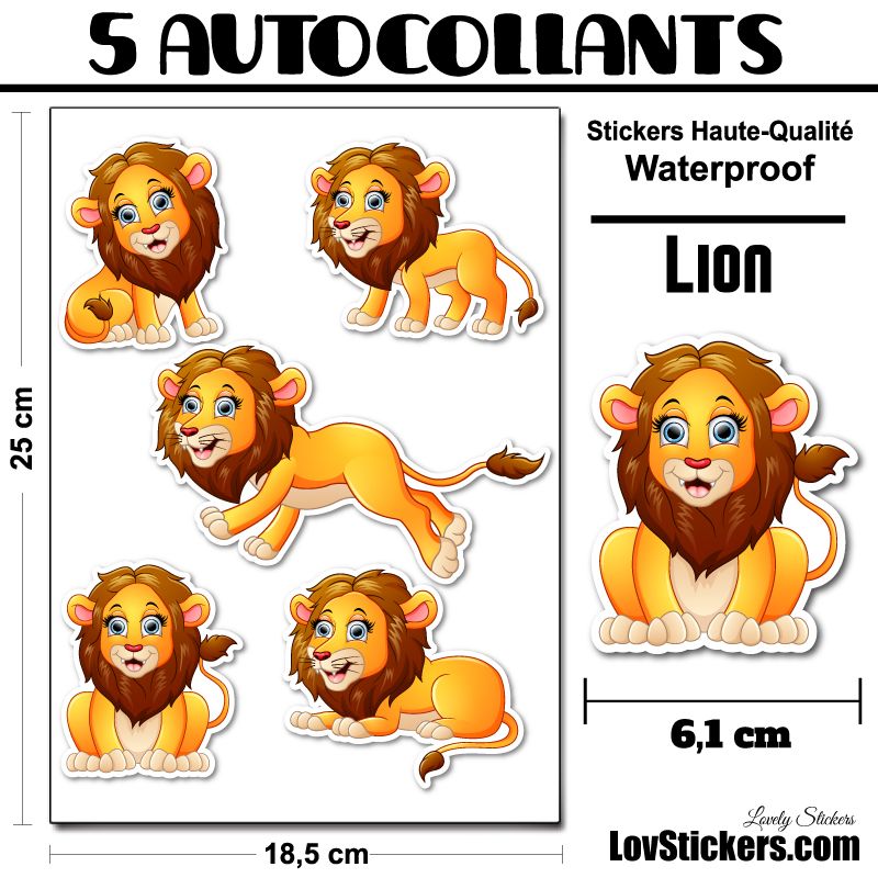 5 Autocollants de Lion 5 Autocollants de Lion
