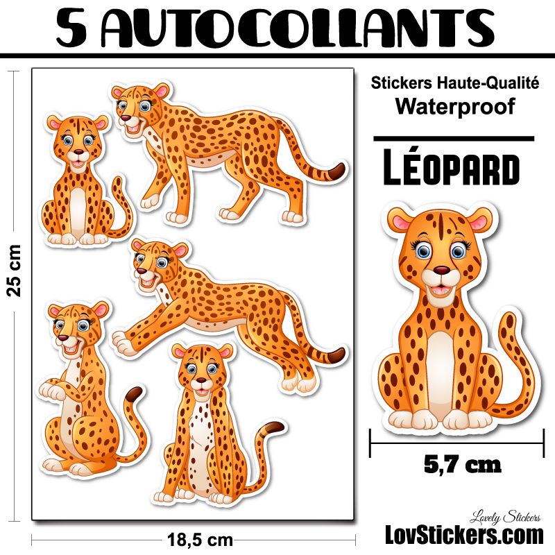 5 Autocollants Léopard 5 Autocollants Léopard