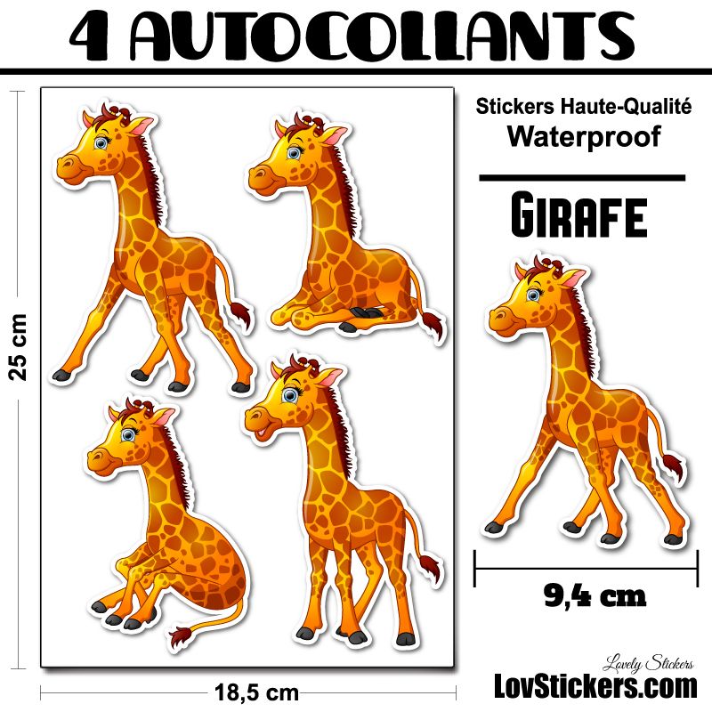 4 Autocollants Girafe 4 Autocollants Girafe