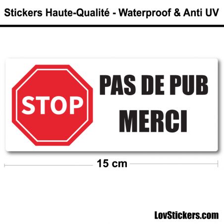 Sticker Stop Pub 15 cm pour boite aux lettres