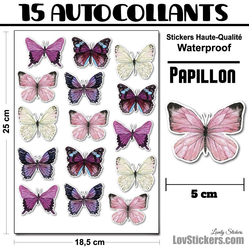 15 autocollants de papillons aquarelle 15 autocollants de papillons aquarelle