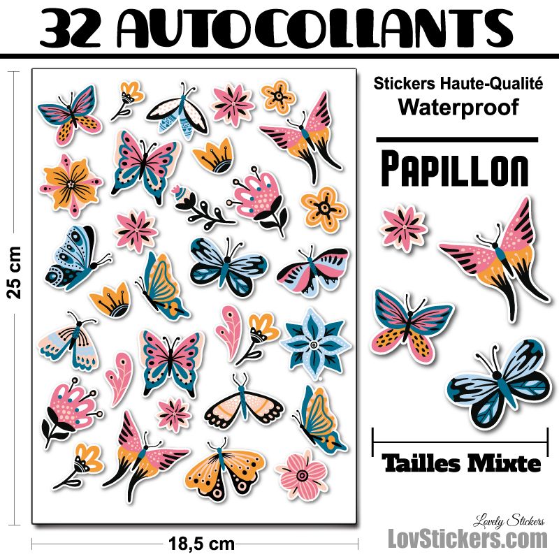32 autocollants papillons et fleurs 32 autocollants papillons et fleurs
