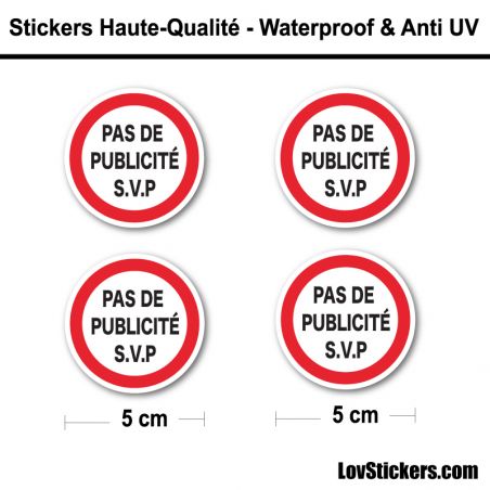 Sticker Pas de Pub 5 cm pour boite aux lettres