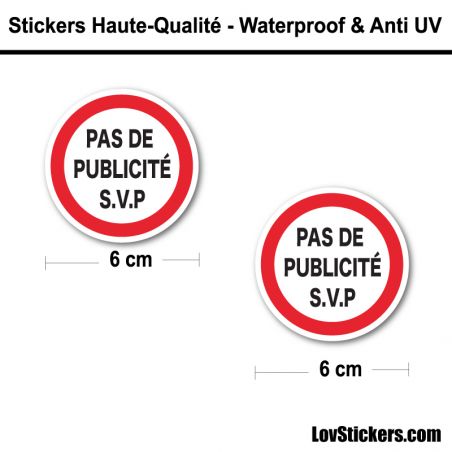 Sticker Pas de Pub 5 cm pour boite aux lettres