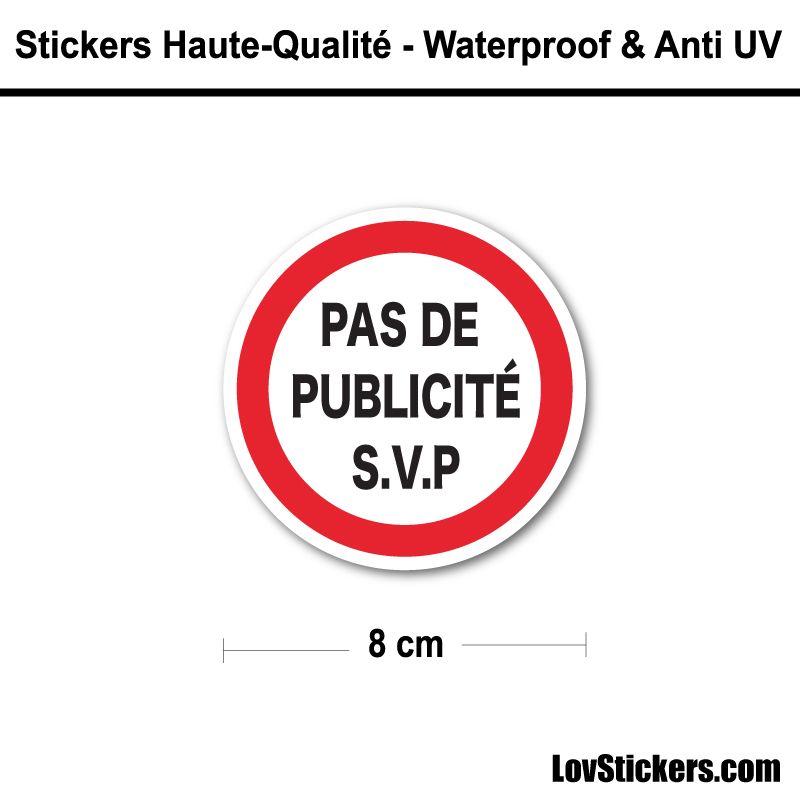 Sticker Pas de Publicité 8 cm pour boite aux lettres Sticker Pas de Publicité 8 cm pour boite aux lettres