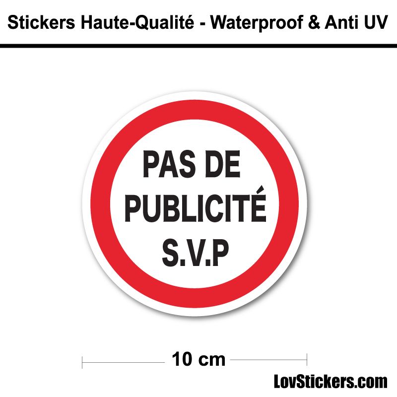 Sticker Pas de Publicité 10 cm pour boite aux lettres Sticker Pas de Publicité 10 cm pour boite aux lettres