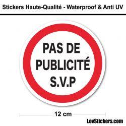 Sticker Pas de Publicité 12 cm pour boite aux lettres