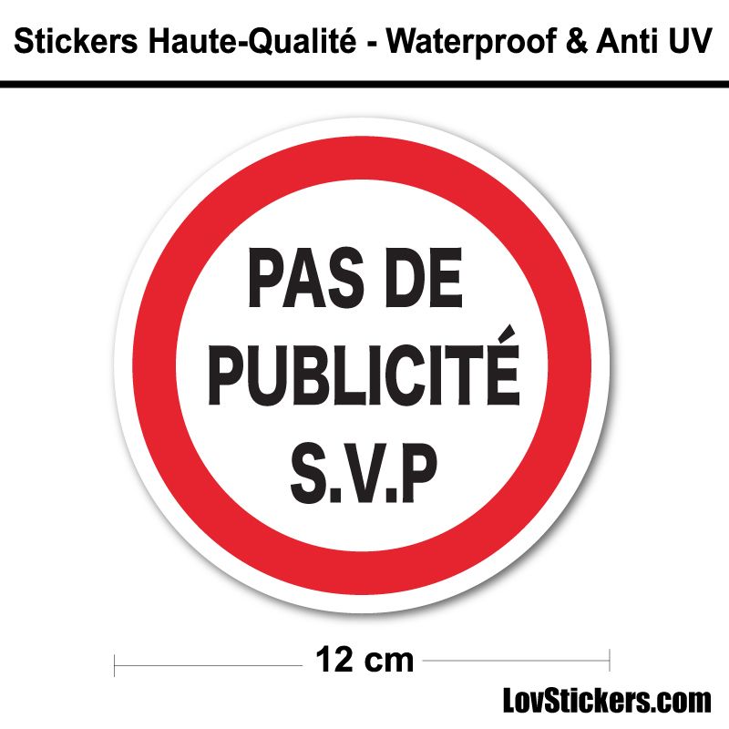 Sticker Pas de Publicité 12 cm pour boite aux lettres Sticker Pas de Publicité 12 cm pour boite aux lettres