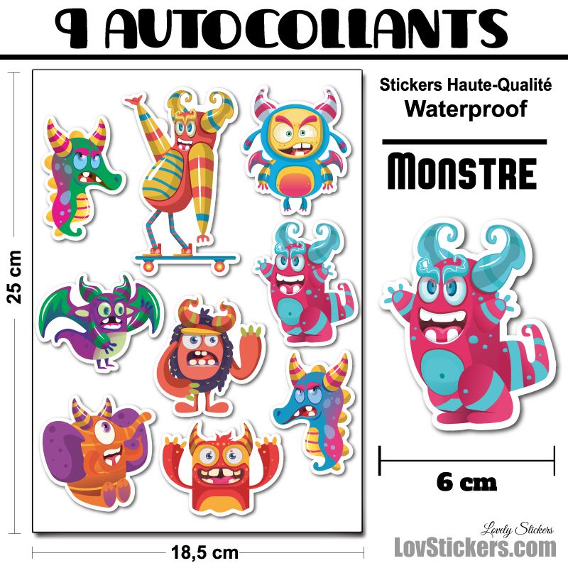 9 Autocollants de Monstres Mignons 01 9 Autocollants de Monstres Mignons 01