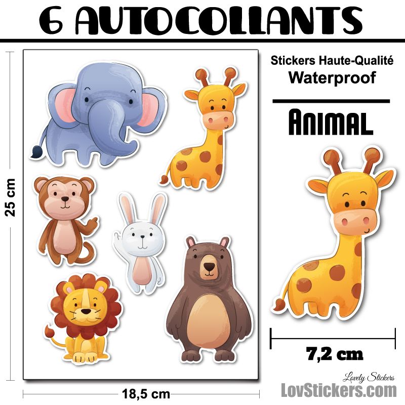 6 Autocollants d'Animaux Aquarelle 6 Autocollants d'Animaux Aquarelle