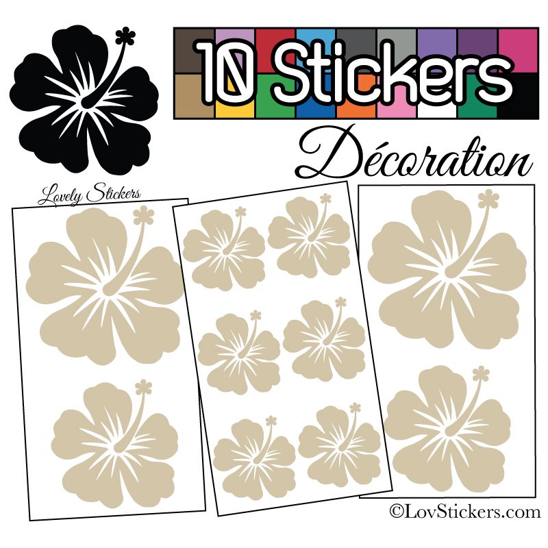 10 Stickers Hibiscus Mixte - Autocollant Décoration Intérieur