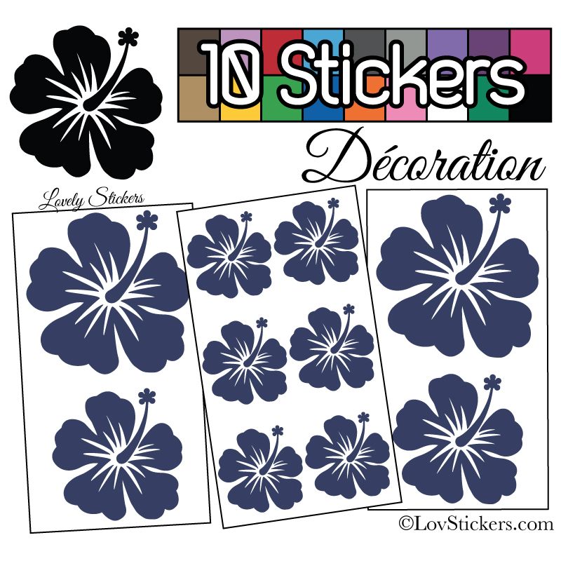 10 Stickers Hibiscus Mixte - Autocollant Décoration Intérieur