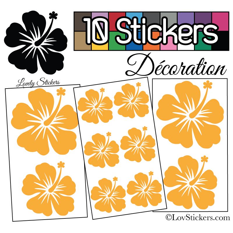 10 Stickers Hibiscus Mixte - Autocollant Décoration Intérieur