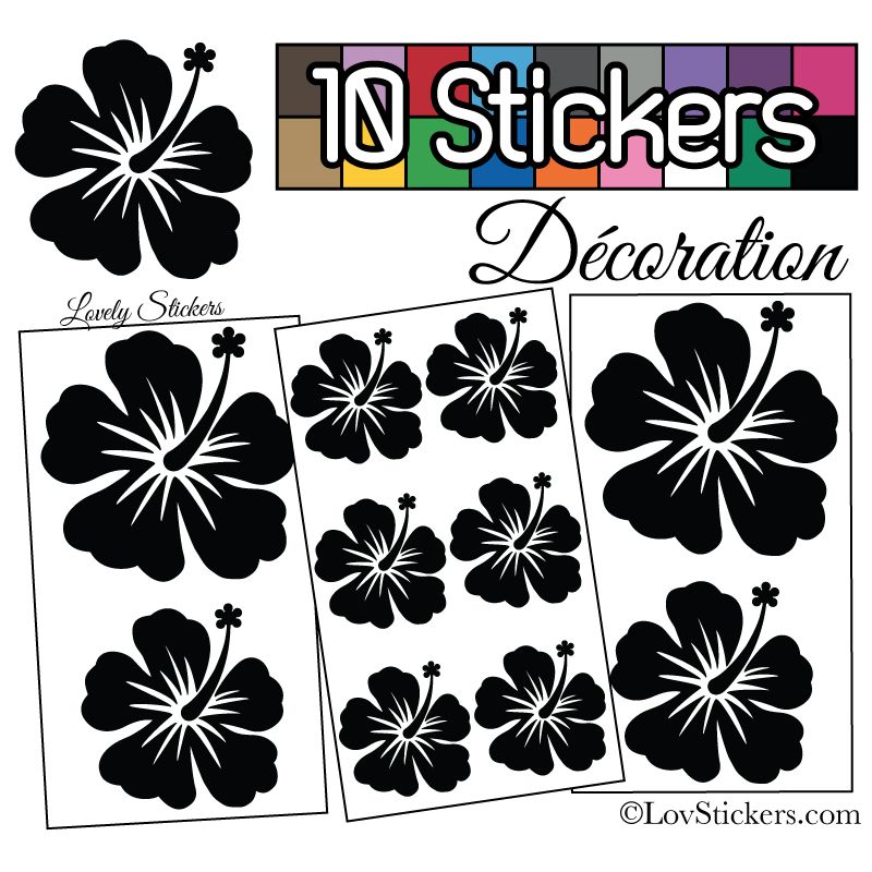 10 Stickers Hibiscus Mixte - Autocollant Décoration Intérieur