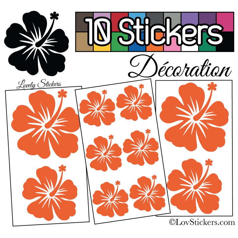 10 Stickers Hibiscus Mixte - Autocollant Décoration Intérieur