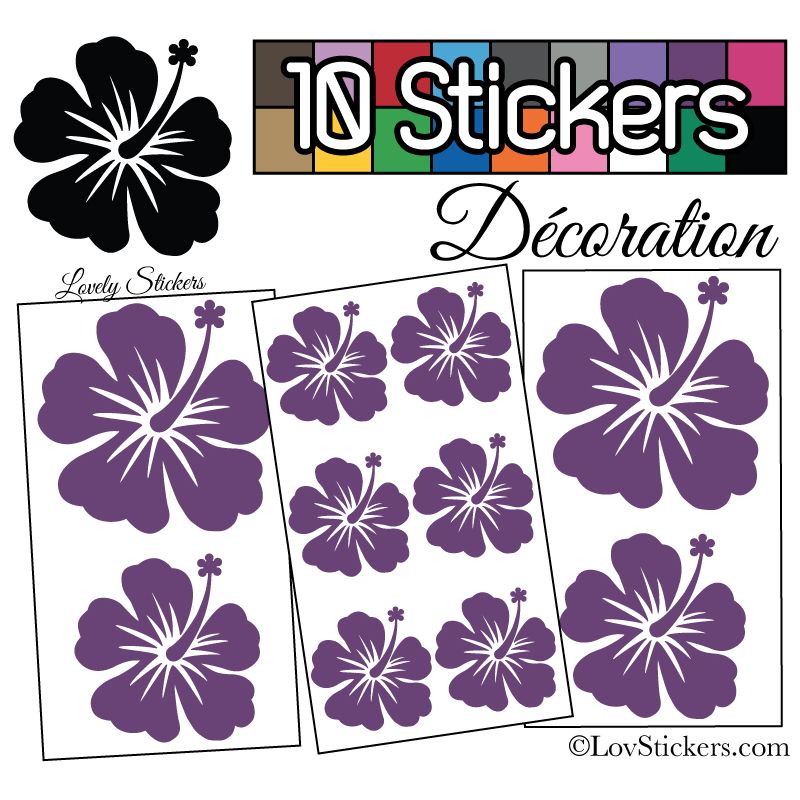 10 Stickers Hibiscus Mixte - Autocollant Décoration Intérieur