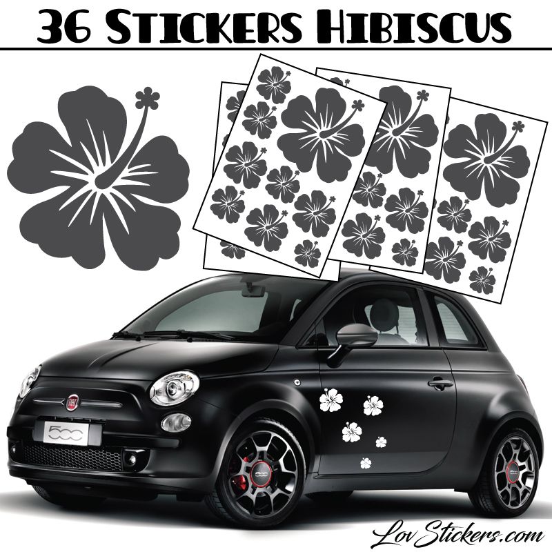 Stickers d'Hibiscus lot de 36 - Taille de 3 à 10 cm