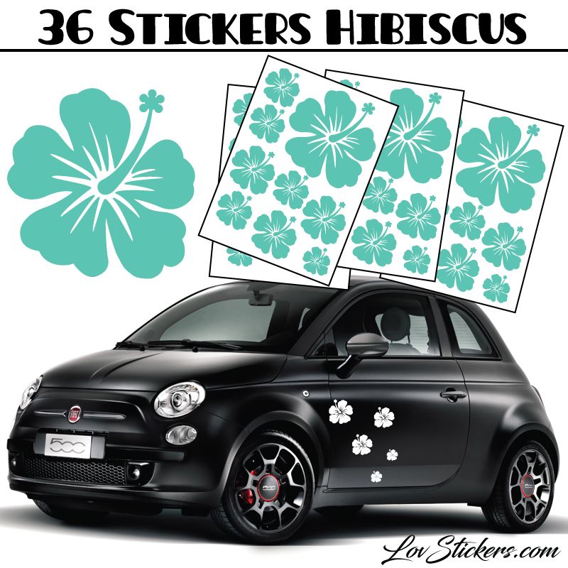 Stickers d'Hibiscus lot de 36 - Taille de 3 à 10 cm