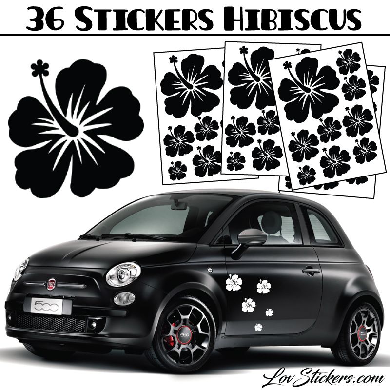 2 stickers autocollant fleur hibiscus