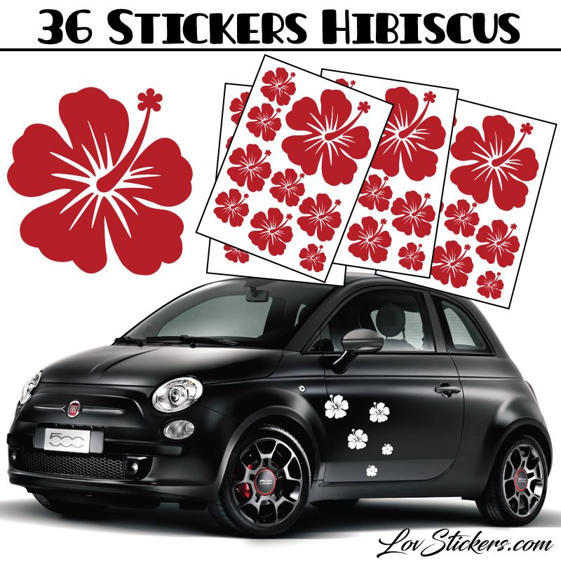 Stickers d'Hibiscus lot de 36 - Taille de 3 à 10 cm