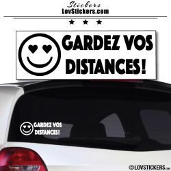 Sticker Gardez vos Distances - Emoticone yeux en forme de coeur