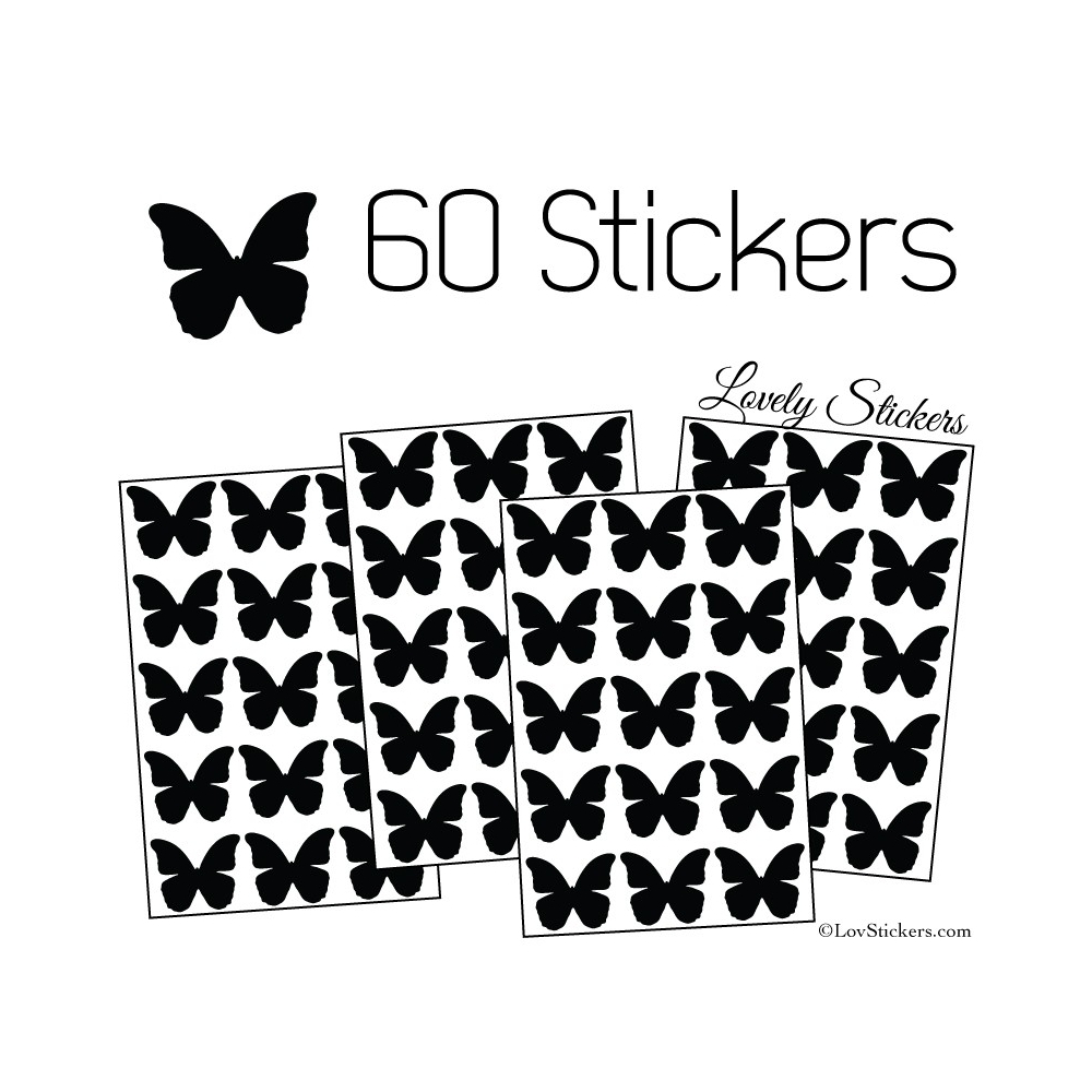 60 Stickers Papillons 3CM - Autocollant decoration