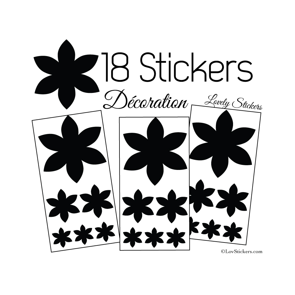 18 Stickers Fleurs 10CM à 3CM - Autocollant décoration Fleur