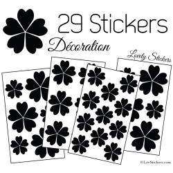 29 Stickers Fleurs 5CM 4CM 3CM - Autocollant Fleur pétale coeur -   Couleur Interieur Noir