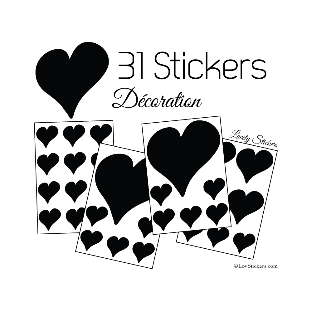 31 Stickers Coeurs  10CM 5CM 3CM - Autocollant décoration